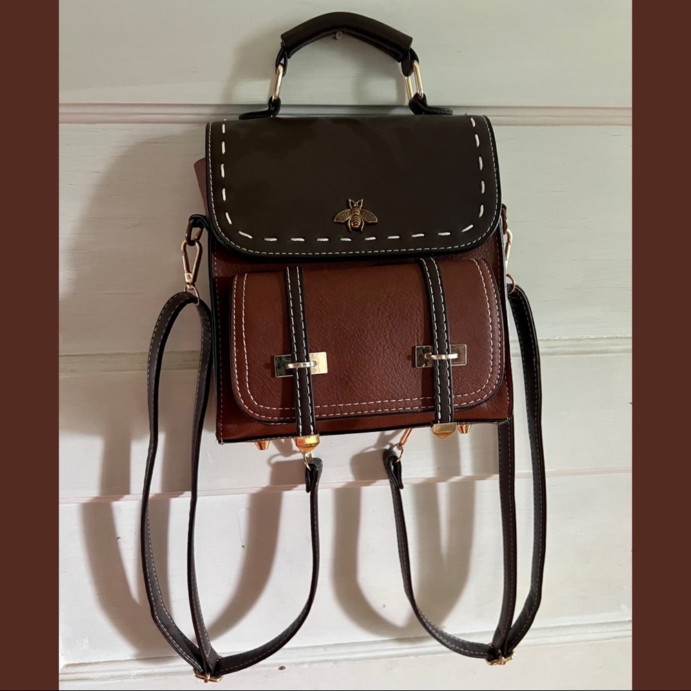 Bee-themed fashion backpack, mini, leather - Picture 2 of 8